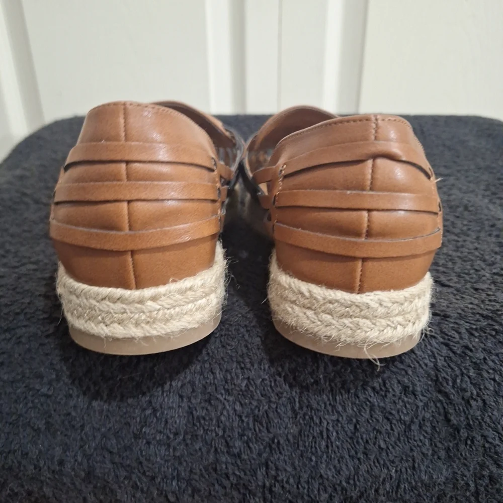 Sam & Libby Faux Leather Woven Espadrilles - 9½ - Saddle Brown